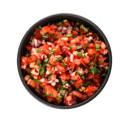 Bowl of tasty Pico de Gallo salsa on white background