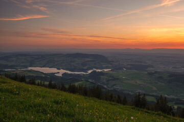 Sunset over the Swiss Alpes, shot from the 