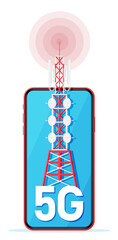 Mobile Smartphone and 5G Communication Tower.