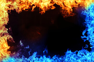 Blue and red flames facing each other frame background image 4397