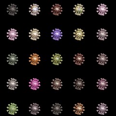 coronavirus, virus, pandemic, 19, epidemic, vaccine, health, covid, covid19, nano, set of snowflakes on black