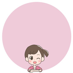 笑顔の女の子とフレームのイラスト