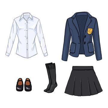 Vector Set of Cartoon School Girl Uniform