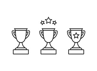 Trophy, winning cup with star. Icons set isolated on white background. First place, award bowl.
