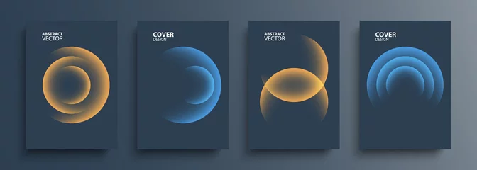 Fotobehang Cover templates set with vibrant gradient round shapes. Futuristic abstract backgrounds with planet sphere for your graphic design. Vector illustration. © FineVector