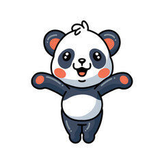 Cute little panda cartoon raising hands