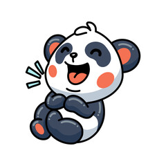 Obraz premium Cute little panda cartoon laughing
