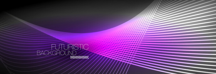 Abstract neon glowing light in the dark with waves. Shiny magic energy and motion concept, vector abstract wallpaper background