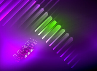 Bright neon color techno abstract background, shiny glowing neon lines in the dark background