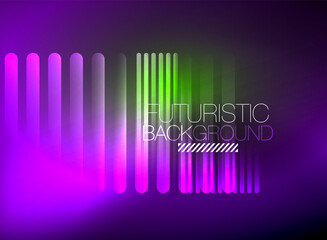 Bright neon color techno abstract background, shiny glowing neon lines in the dark background