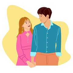 Couple in love, girl hold her boyfriend's hand