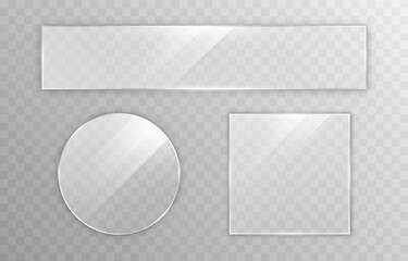 Set of vector glass. Transparency effect, window, mirror. Reflection, glare. PNG glass. PNG window. Glass frame, glass surface. - obrazy, fototapety, plakaty