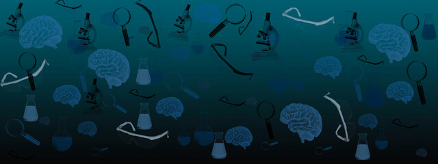 Fototapeta na wymiar the concept of the brain. laboratory, glasses, microscope, flask, tests, chemical experiments