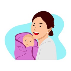 Mother hug child. Flat design vector illustration