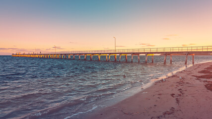 Fototapeta premium Marion Bay beach with jetty at sunset, Yorke Peninsula, South Australia