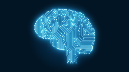 Glowing blue circuitry computer brain illustrating Artificial Intelligence - 439785994