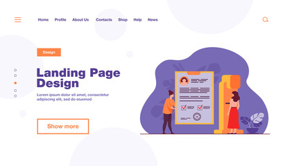 Woman standing at mammography machine for examination and disease diagnosis. Doctor holding patients medical report. Vector illustration for breast cancer prevention or medical technology concept