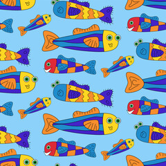 Fototapeta premium Colorful cartoon funny fish seamless pattern