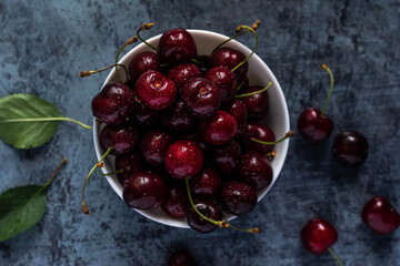 cherries on a table