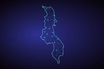 Map of Malawi. Wire frame 3D mesh polygonal network line, design sphere, dot and structure. communications map of Malawi. Vector Illustration EPS10.