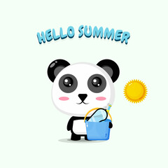 Cute panda mascot carrying a bucket with summer greetings © Wayan