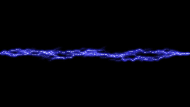 Horizontal blue lightning bolt on black background