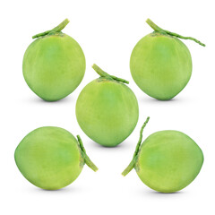 Green coconut Fruit isolated on white background.