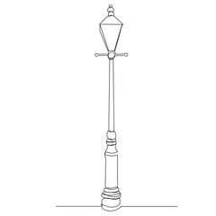 lamppost drawing by one continuous line, isolated, vector