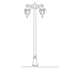 street lamp one continuous line drawing, isolated, vector