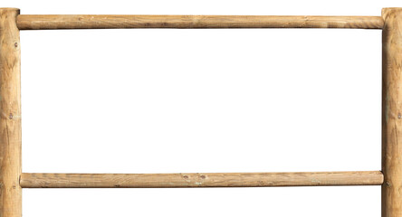 Barrière, cadre rondins de bois, fond blanc 
