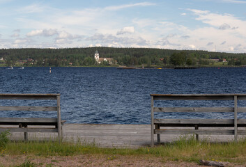 church on the shore of lake Siljan in the Swedish countryside