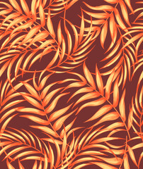 Tropic palm leaves pattern. Seamless jungle summer print.