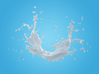 Obraz na płótnie Canvas 3d illustration of milk splash on gradient blue background with clipping path