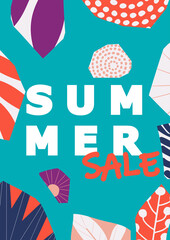Summer sale website banner. Sale tag. Sale promotional material vector illustration. Design for ad, social media banner, brochure, email, flyer, leaflet, newsletter, placard, poster, web sticker