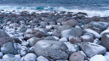 On the shores of the Barents Sea. Vicinity of Teriberka, Murmansk region. Russia