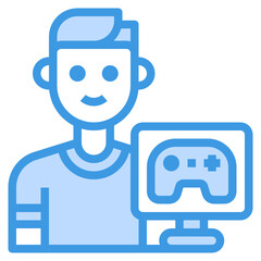 Gamer blue outline icon