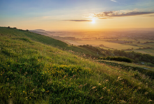 June sunset from Ditchling beacon on the south downs east Sussex south east England