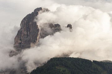 The northern side of Sasso Lungo at sunset from the Val Gardena area