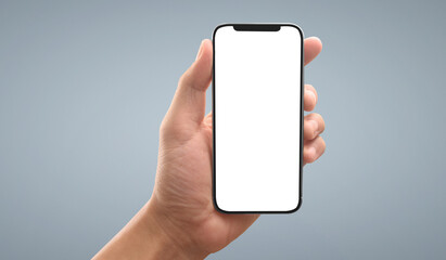 Hand holding smartphone device touching screen