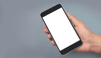 Hand holding smartphone device touching screen