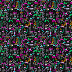 Modern doodle psychedelic fashion eyes seamless pattern in minimalist Memphis style with eyes.