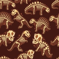 Dinosaur skeleton in cartoon style. The bones of a prehistoric animal underground. Archeology. seamless pattern. Vector illustration.