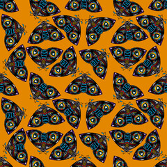 Stylish moth or butterfly seamless pattern in tropical summer aesthetic, retro style background.