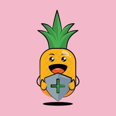 Cute pineapple character, the benefits of pineapple protect from viruses vector design