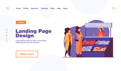 Women choosing fresh vegetables from farm. Farmer, eco, meal flat vector illustration. Healthy food and nutrition concept for banner, website design or landing web page