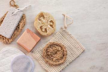 Homemade organic spa and wellness accessories top view