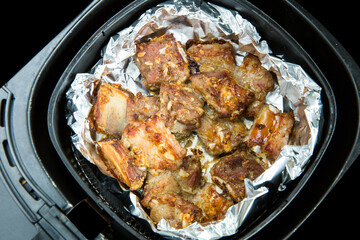Fry pork ribs, Crispy pork ribs,on black isolated