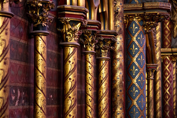Slow travel Paris - finding the details: Lavishly painted and gilded columns in a church