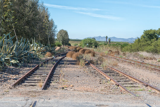 Unused railroad tracks at Klaas Voogdsrivier station near Ashton