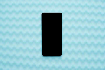Vertical blank phone on blue wave background
